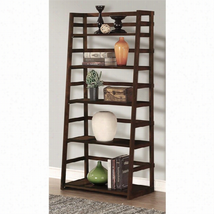 Simpli Home Acadian Ladder Shelf Bookcase In Dwrk Tobacco Brown