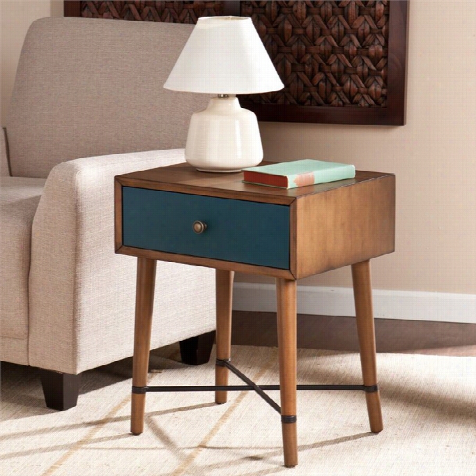 Southern Enterprises Norwich Accent Table In Dutsy Oak And Blue