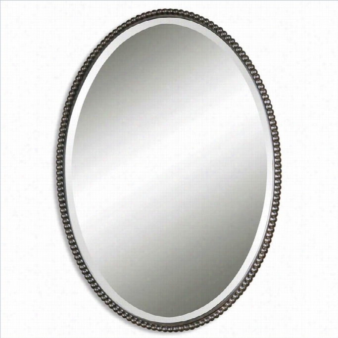 Uttermsot Sherise Beaded  Metal Oval Wall Mirror  In Light Distressed Bronze