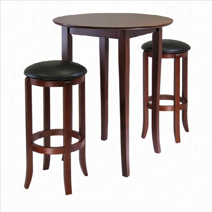 Winsome Fiona 3 Piecee Round Pub Dining Set In Ancient Rarity Walnutf Inish