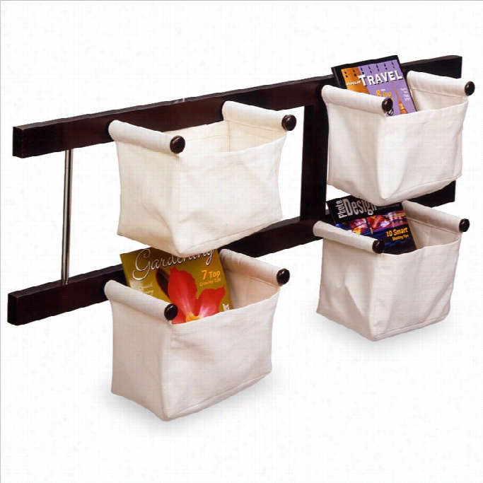 Winsome Magazine Rack With Canvas Basket In Espresso Beechwood