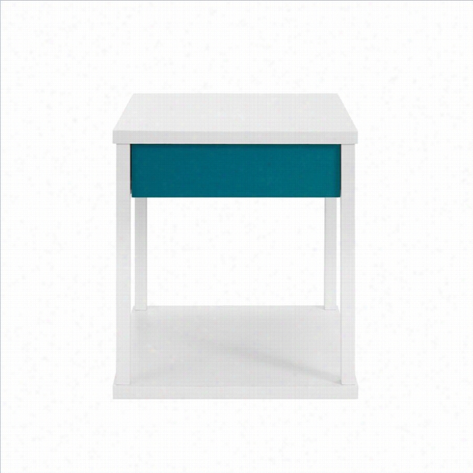 Alt Ra Furniture Parsons End Table White Finish With Teal Drawer Front