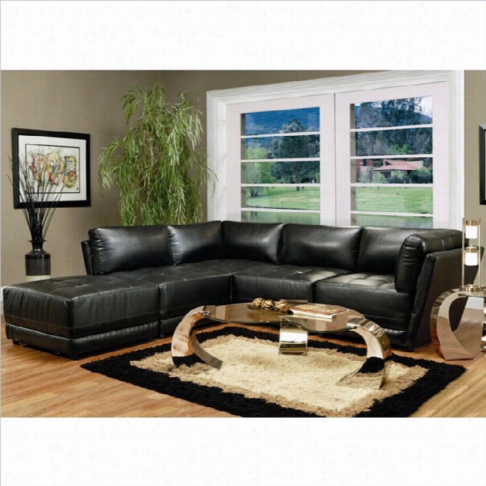 Coaster Kayson Contemporary 5 Piece Leather Sectioal Sofa In Black