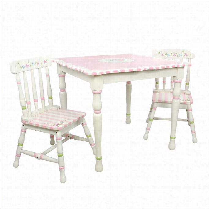 Fntasy Fields Hand Paintedd Bouuquet Tavle And Set Of 2 Chairs