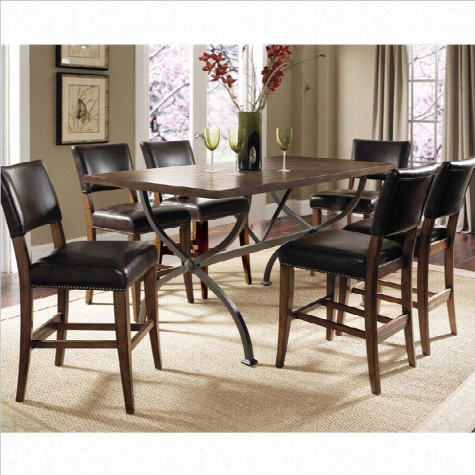 Hillsdale Cameron 7 Pc Counter Height Wood Dining Set W/ Parson Stools