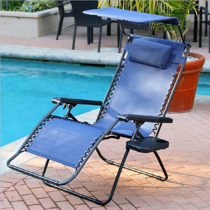 Jeco Oversized Zero Gravity Chair With Sunshade And Drink Tray In Steel Blue
