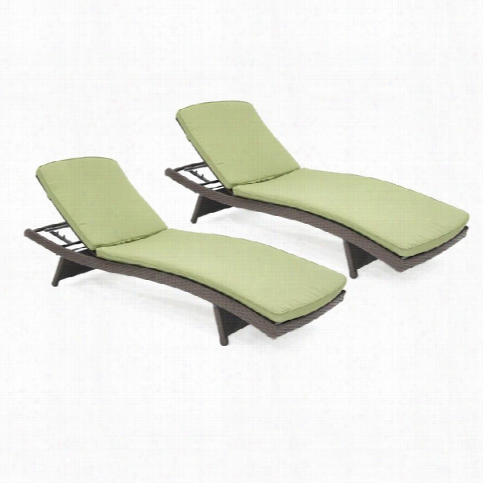 Jeco Wicker Adjustable Chai Se Lounger Ni Espresso With Green Cushion (set Of 2)