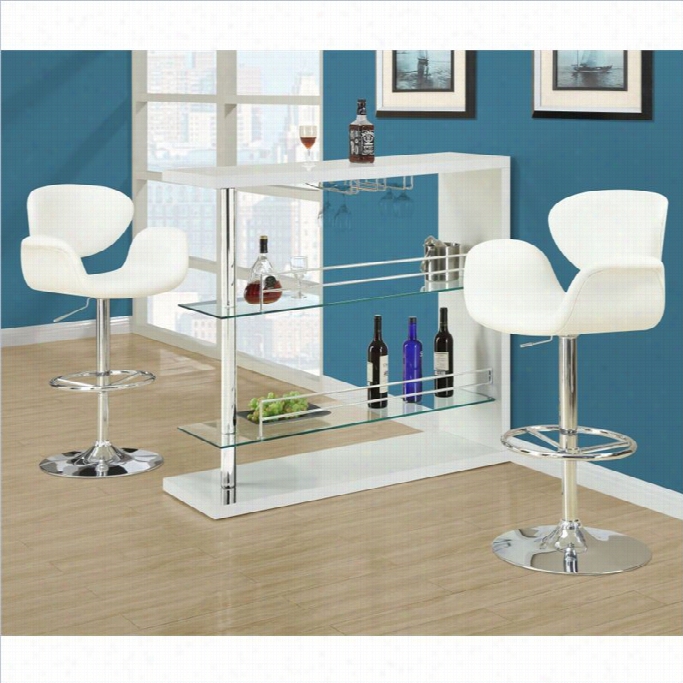 Monarch 28 Hydraulic Lift Bar Stool With Curved Armrest In White Nd Chrome