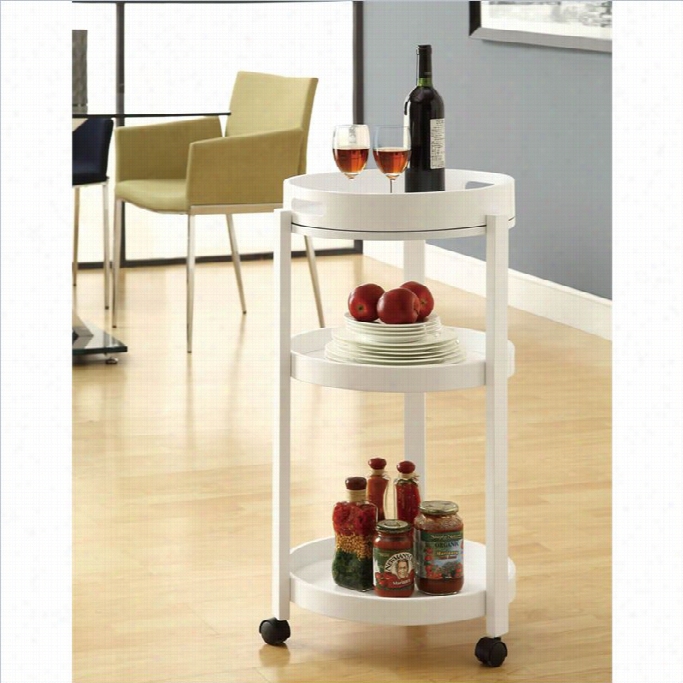 Monarch Bar Cart Wth Serving Tray On Castors In White