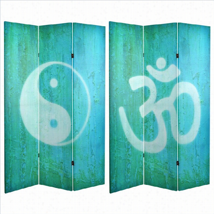 Oriental Doulbe Sided Yin Yang And Om Canvas  Room Divider In Melancholy