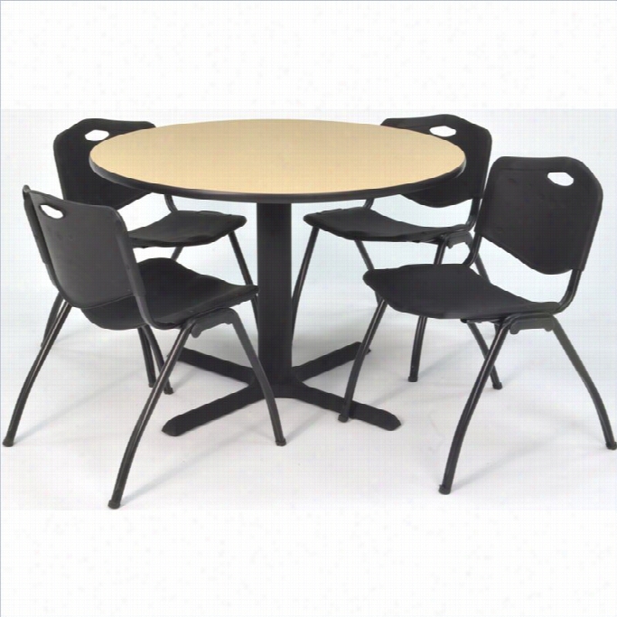 Regency Squuare Lunchroom Table And 4 Black Mm Stack Chairs In Beige