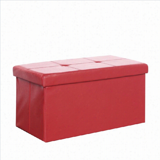 Sonax Corliving Denali Faux Leather Storage Ottoman In Red