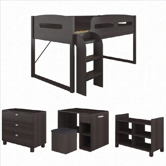 Sonax Corliving Madison 5-piecee Al-lin-onne Single Twinn Loft Bed In Rich Espresso