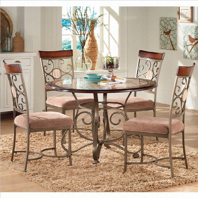 Steve Silver Companythompson 5 Piecce Round Diinng Table Set In Metal And Cherry
