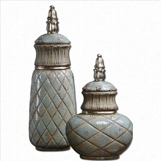Uttermost Denia Cermaic Containers In Crackled Seaf Oam(set Of 2)