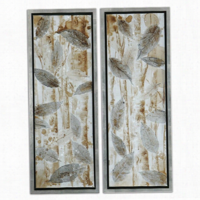 Uttermost Pressed Leaves Hand Paintde Canvas Art (set Of 2)