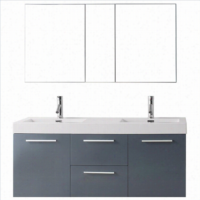 Virtu Usa Midori 54 Polymarbl E Double Bathroom Vanity Cabinet Set In Gray