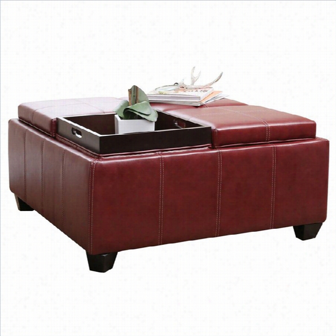 Abbyson Living Trapani Square Faux Leather Ortoman Coffee Table In Red