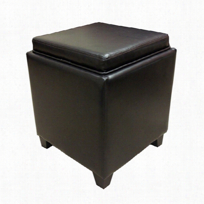 Armen Living Contemporary Storage Ottoman With Tray In Brown