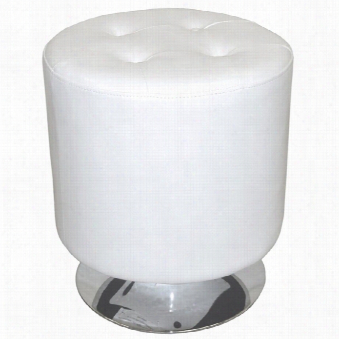 Armen Living Ruby Round  Leather Ottoman In White