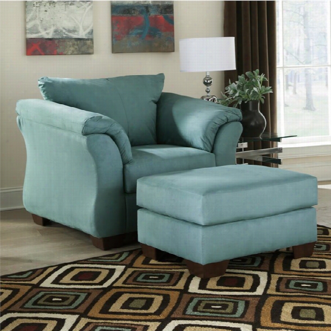 Ashley Darcy Fabric Seat Of Justice Withh Ottoman In Sky
