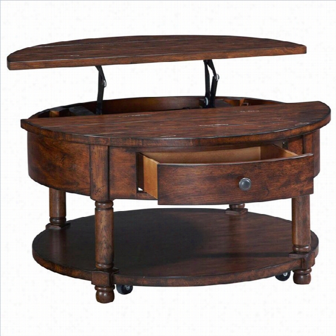 Broyhill Attic Heirlooms Rund Cocktail Table In Rus Tic Oak