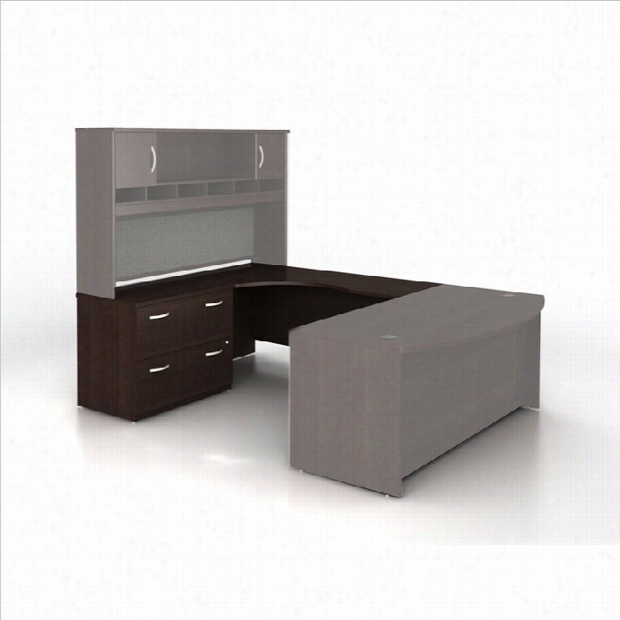 Bush Bbf  Series C Left-hand L-shaeed Desk With Lateral File In Mocha Cherry