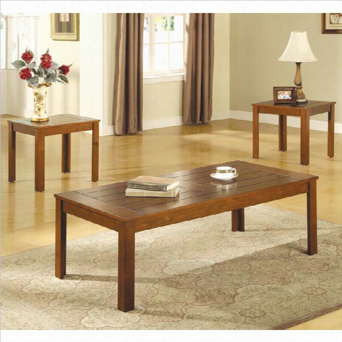 Coaster Casual 3 Piece Occasional Table Set In Warm Pine