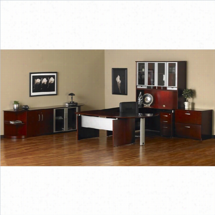 Mayline Napoli 72 Desk Set With Curved Extensio Left Return In Sierra Cherry