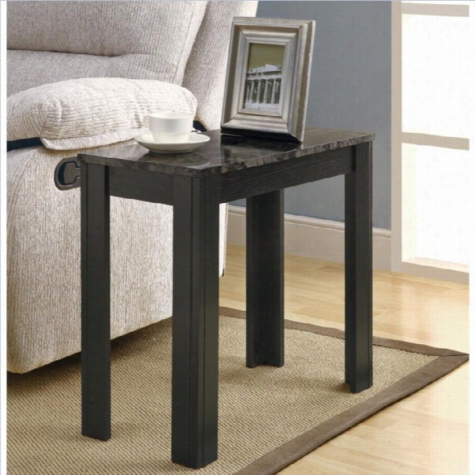 Monarch Accent End Table In Black And Grey Marble