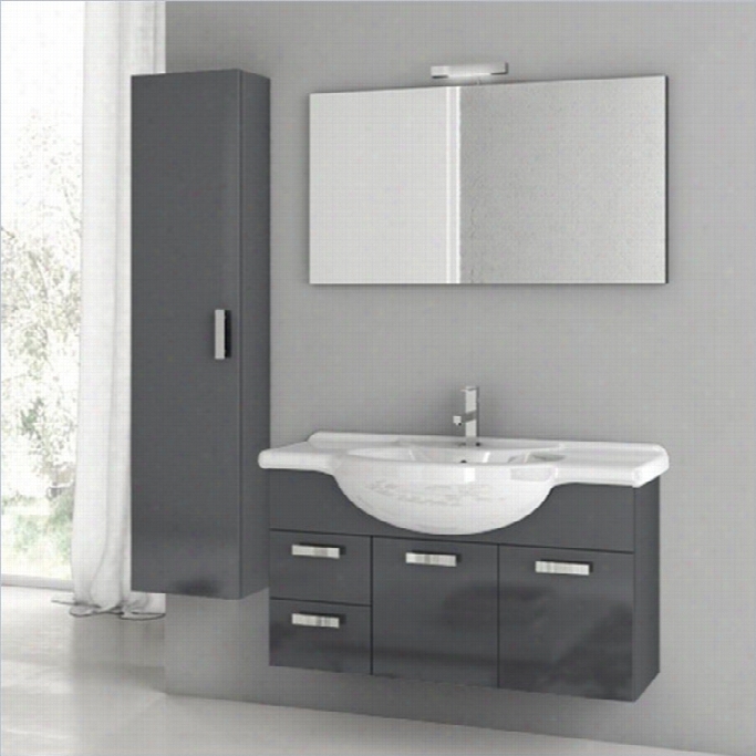 Nameek's Phinex 40 Wall Mounted Bath Room Vanity Sdt In Glossy Anthraccite