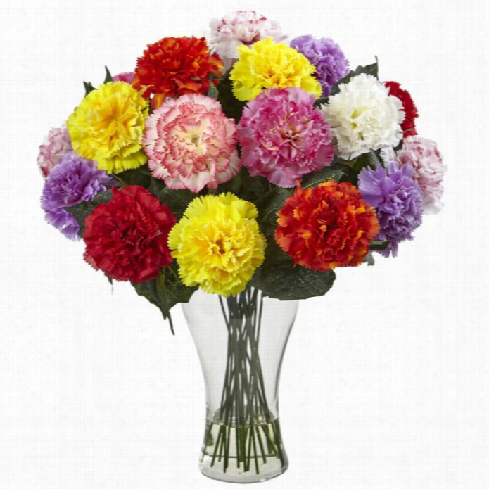 Nearly Natural Blooming Carnation Arrangeemnt  With Vase