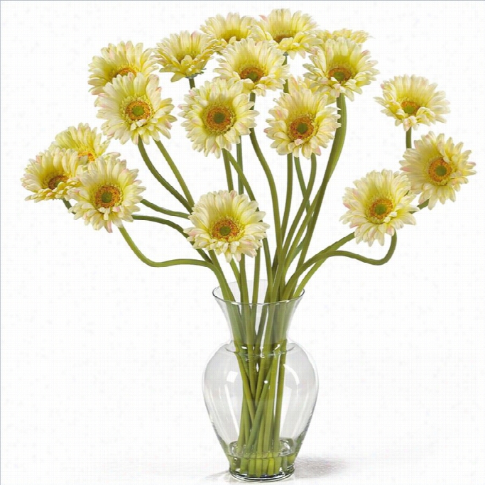 Nearly Regular Gerberr Daisy Liauid Illusion Silk Flower Arrangement In Cream