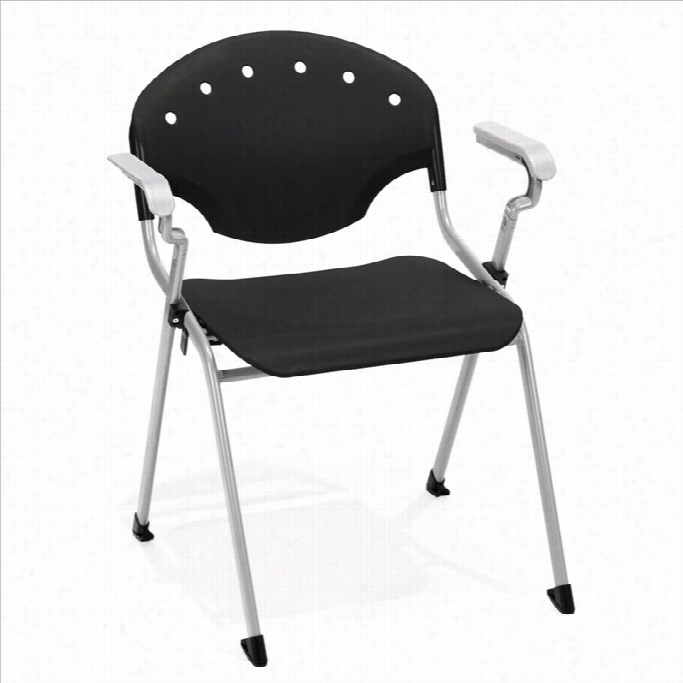 Ofm Rico Stack Stacking Chair With Arms In Silver And Black