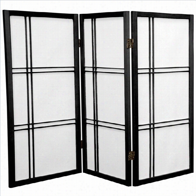 Oriental Furniture 3' Tall Double Cros S 3 Pwnels Shoji Screen In Black