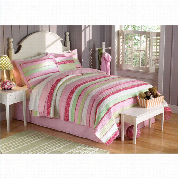 Pem America Annas Swagger Piece Quilt Set In Pink And Green-twin