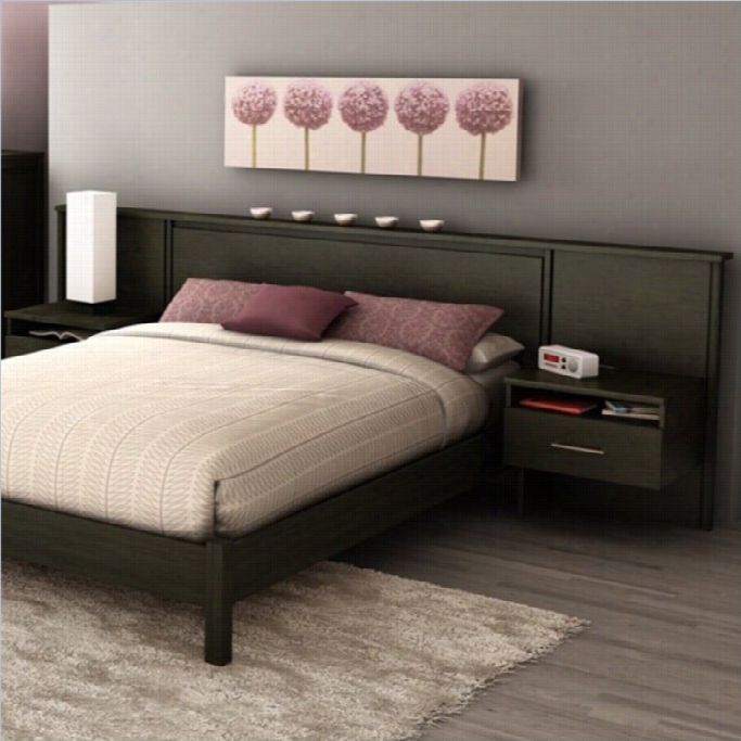 South Shore Gravity Uqeen Platform Bed And Headboard/nightstandkit In Ebony Finish