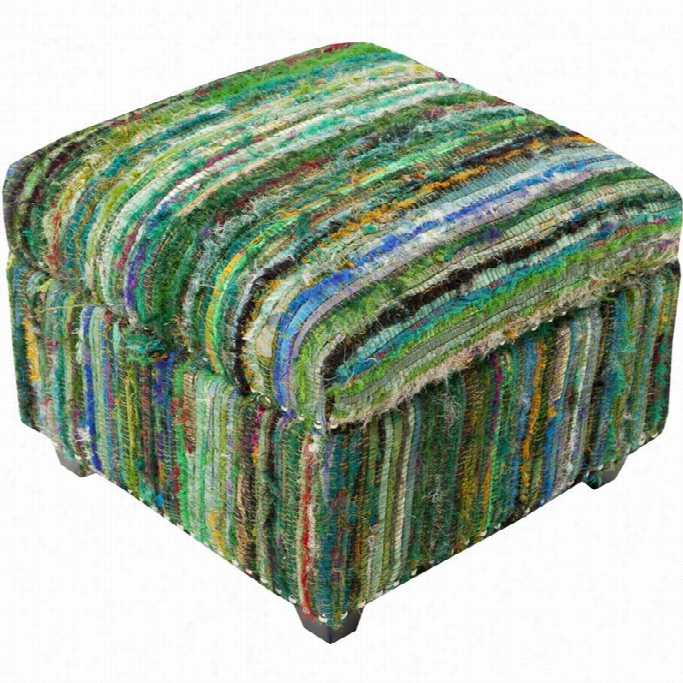 Surya Saturday  Nightt Silk Nailhead Cube Ottoman In Green