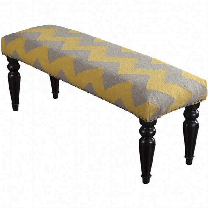 Surya Wool Nailhead Bench In Yellow