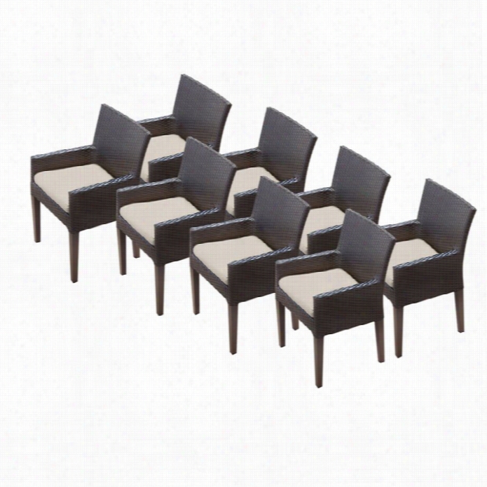 Tkc Napa W1cker Pt Io Arm Dining Chairs In Beige (set Of 8)