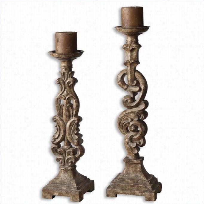Uttermost Gai Antique Candleholders In Mocha Brown (set Of 2)