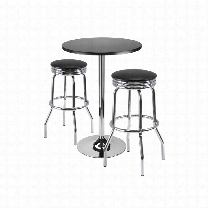 Cheerful Summit 3 Part Pub Impart With Swivel Stools In Black