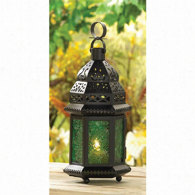 Zingz And Thingz Glass Moroccan Lantefn In Green