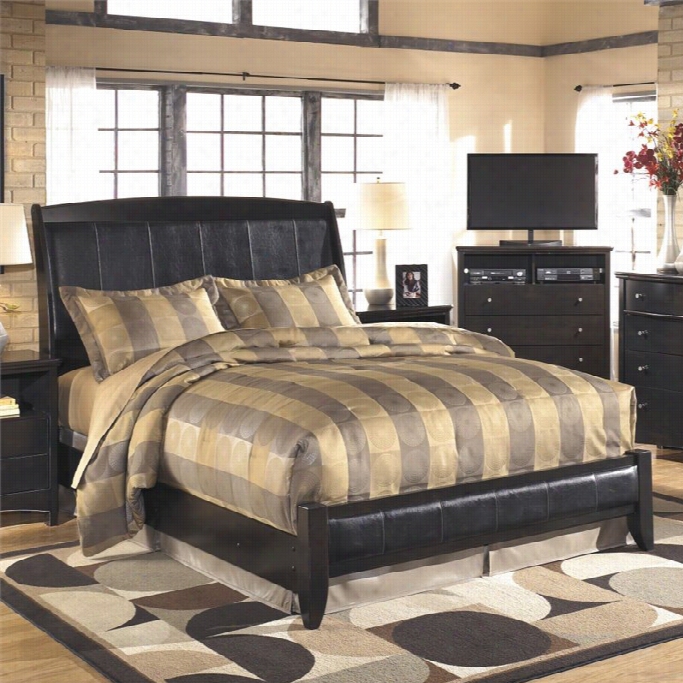 Ashley Harmony Upholstered Queen Sleigh Bed In Dark Brown