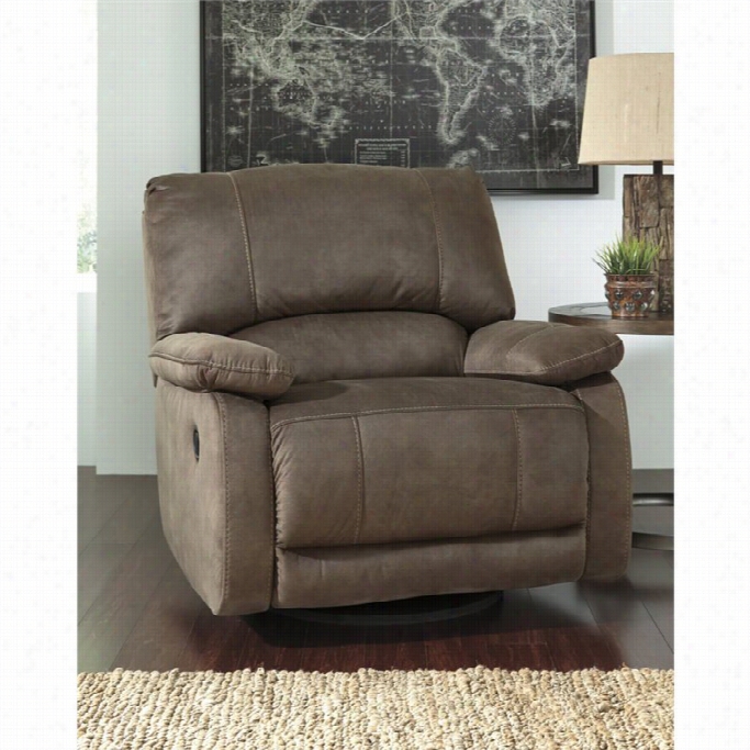 Ashley Seamus Faux Leatherr Swivel Glider Recliner In Taupe