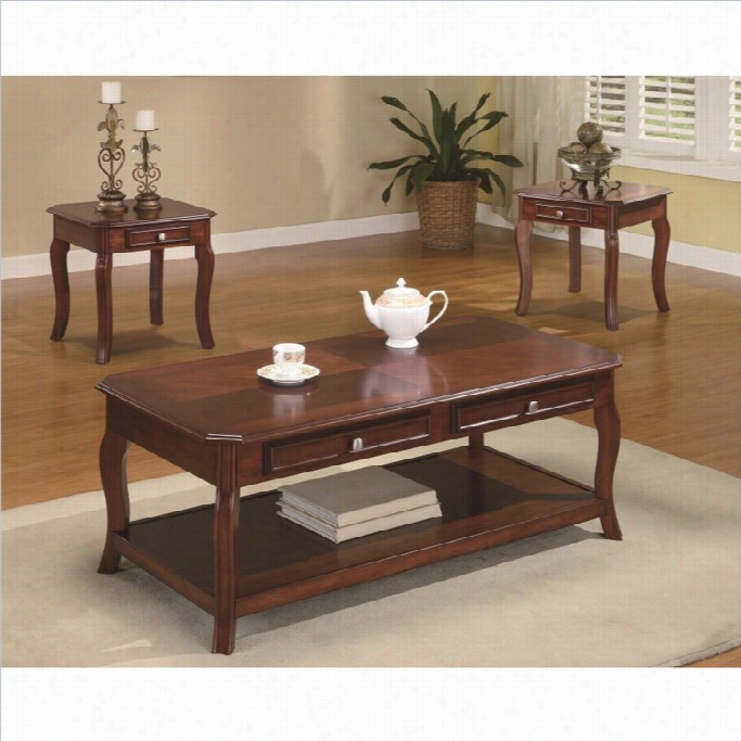 Coaster 3 Enlarge Occasional Table Set With Parquet Top In Cherry