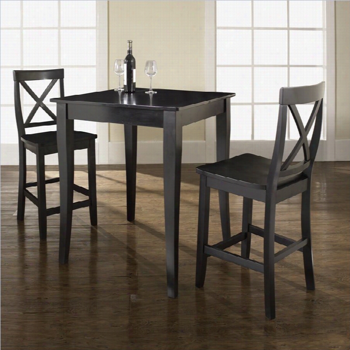 Crosley Furniure 3 Piece Pub Dining Set With Cabriole Leg And X-back Stools Inblack Finish