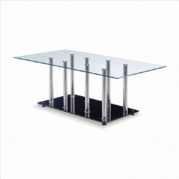 Global Furniture Clear Top Coffee Table Upon Black Base