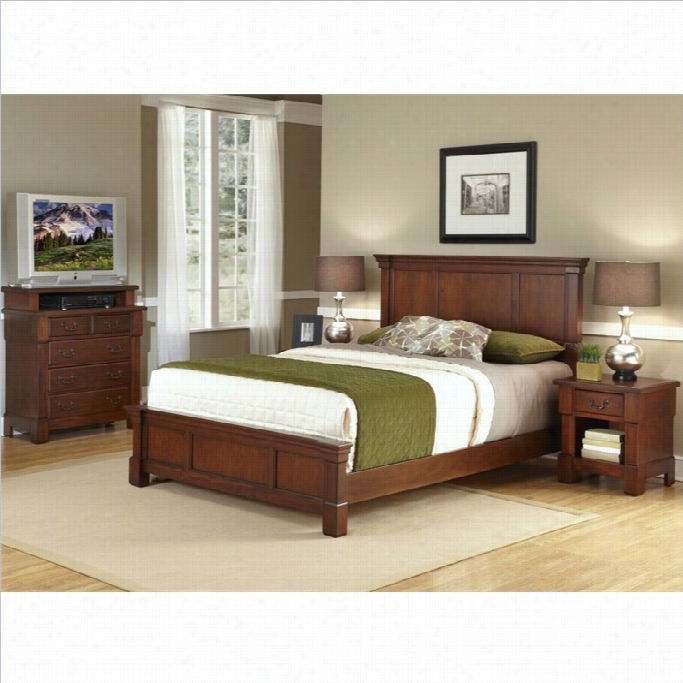 Home Styles Aspen 3 Piece Bedroom Set In Rustic Cherry-queen