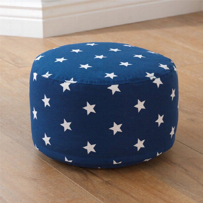 Kidkraft Round Pouf In Navy Upon White Stars